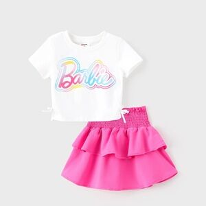 PatPat Barbie Girl 2pcs Short-sleeve Top And Smocking Skirt Size 6-7Y